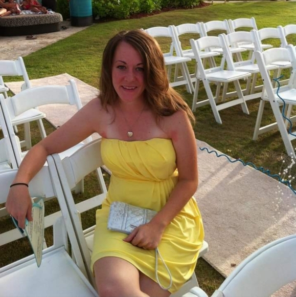 EUC Asymmetrical pleated yellow strapless dress - Picture 10 of 10